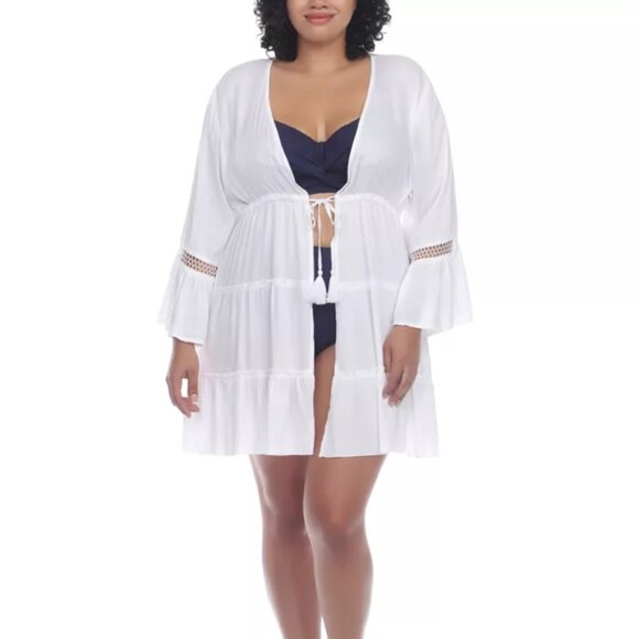 NWT Raviya Women's Open Front Tunic Top Swim Cover Up White Size 2X $60 LLL519 - Picture 1 of 1